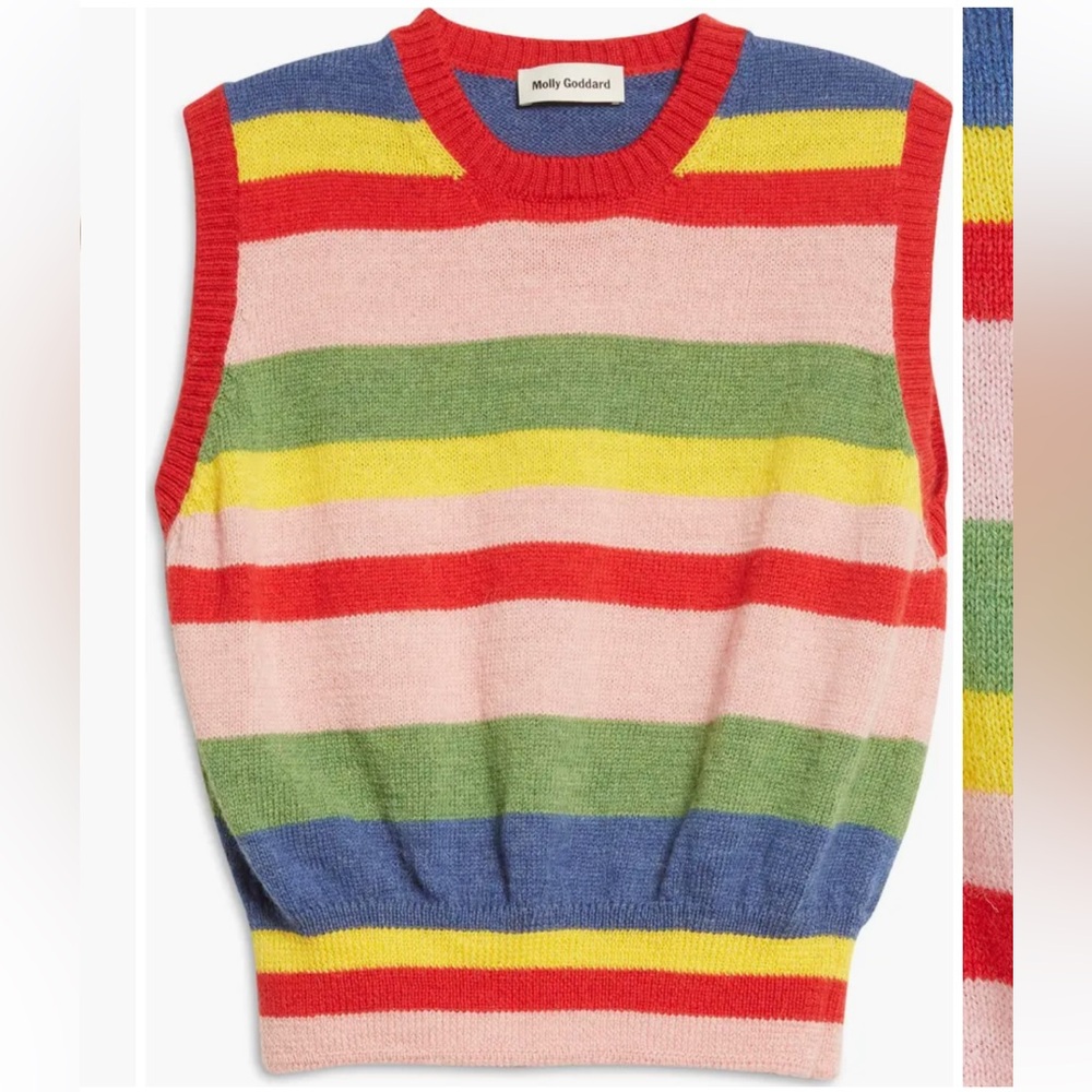 NWT Molly Goddard Blair Striped Wool Sweater Vest Size in Red Pink Blue Green XS - Picture 4 of 13